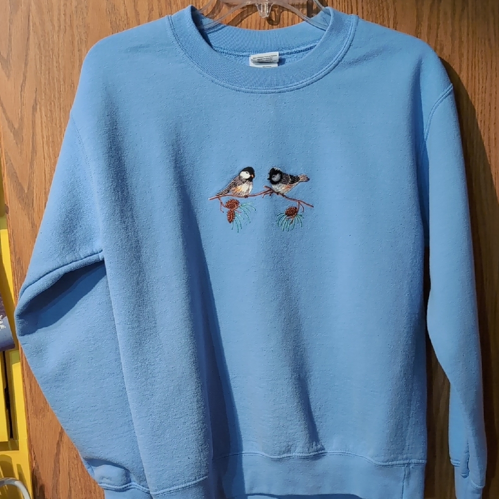 Blue Sweatshirt with Bird Embroidery